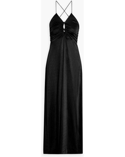 Ganni Ruched Cutout Crepe Maxi Dress - Black