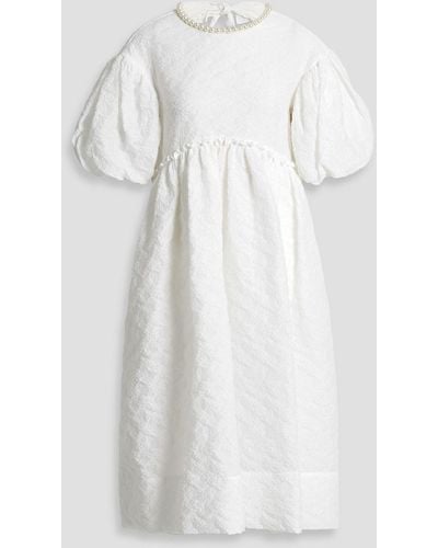 Simone Rocha Faux Pearl-embellished Cloqué Midi Dress - White