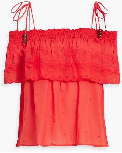 Antik Batik Felicia Cold-shoulder Shir Broderie Anglaise Cotton Top - Red