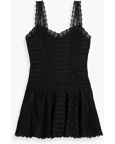 Charo Ruiz Jaen Broderie Anglaise Cotton-blend Mini Dress - Black