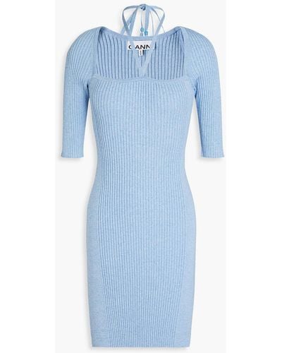 Ganni Mélange Ribbed-knit Mini Dress - Blue