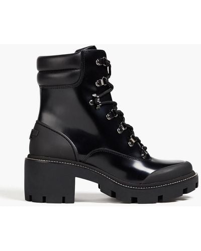 Tory Burch Leather Platform Combat Boots - Black