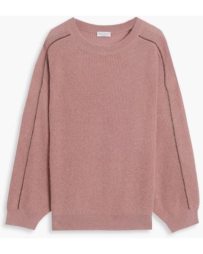 Brunello Cucinelli Bead-embellished Ribbed Mohair-blend Sweater - Pink
