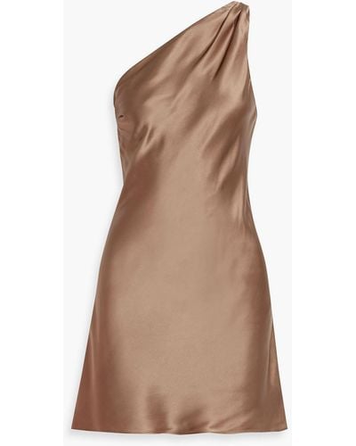 Cami NYC Anges One-shoulder Draped Silk-charmeuse Mini Dress - Brown