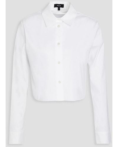 Theory Cropped Cotton-blend Poplin Shirt - White