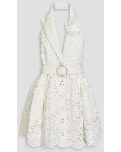 Zimmermann Embellished Corded Lace Halterneck Mini Dress - White