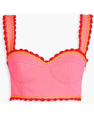 Moschino Cropped Crochet-trimmed Crepe Top - Pink