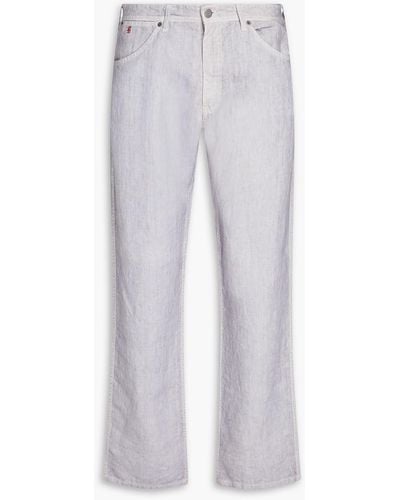 120% Lino Embroidered Linen Pants - Grey