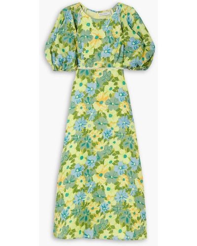 Faithfull The Brand Valerina Lace-trimmed Floral-print Linen Maxi Dress - Green