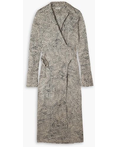Dries Van Noten Printed Satin-jacquard Midi Wrap Dress - Gray