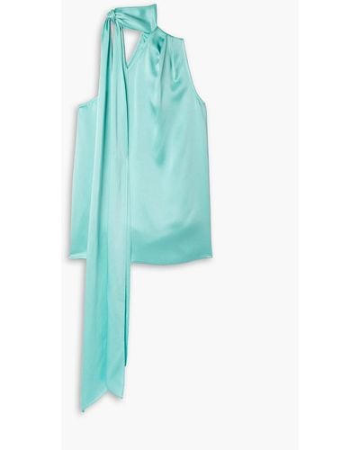 LAPOINTE One-shoulder Draped Satin Top - Blue