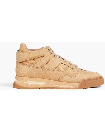 Maison Margiela Ddstck Distressed Nubuck And Pebbled-leather Sneakers - Natural