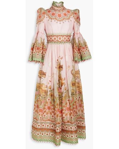 Zimmermann Bead-embellished Printed Linen And Silk-blend Maxi Dress - Pink
