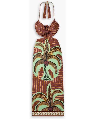 Johanna Ortiz Congo River Cutout Halterneck Printed Cotton-poplin Midi Dress - Red