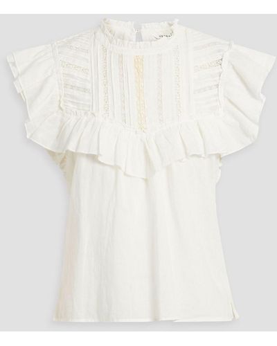Veronica Beard Ruffled Crocheted Lace-trimmed Cotton-voile Top - Natural