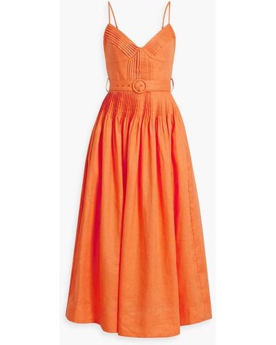 Nicholas Mireille Belted Linen Maxi Dress - Orange