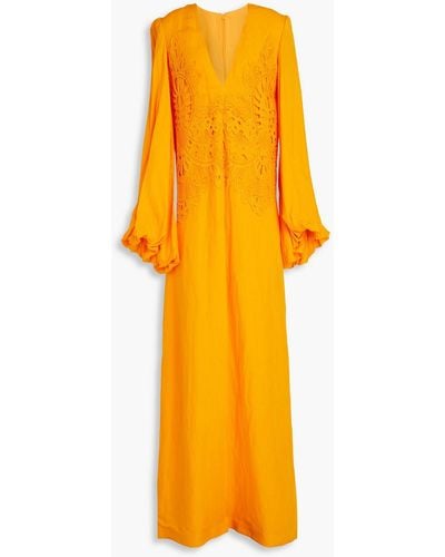 Costarellos Katana Appliquéd Woven Gown - Yellow