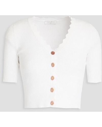 Sandro Cropped Ribbed-knit Top - White