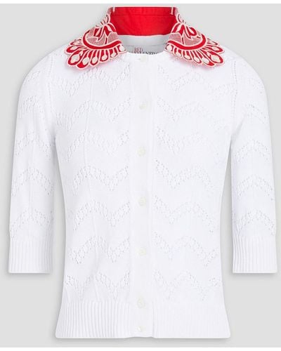 RED Valentino Embroidered Cotton And Crochet-knit Cardigan - White