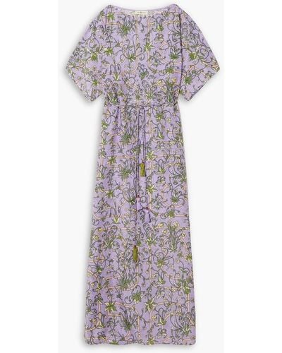Tory Burch Floral-print Cotton And Silk-blend Voile Kaftan - Purple