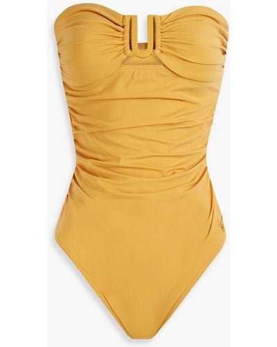 Zimmermann Ruched Cutout Bandeau Swimsuit - Yellow