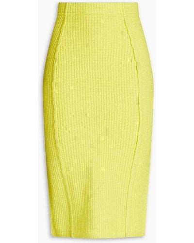 REMAIN Birger Christensen Ribbed-knit Midi Pencil Skirt - Yellow