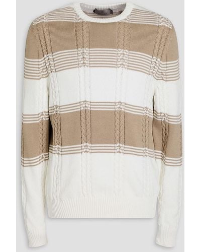 Canali Striped Cable-knit Cotton-blend Jumper - White