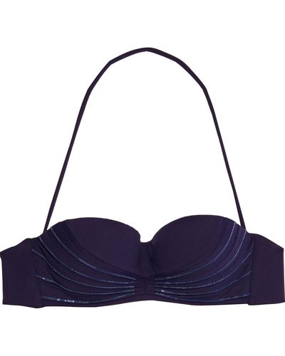 La Perla Sequin-trimmed Pleated Bandeau Bikini Top - Blue