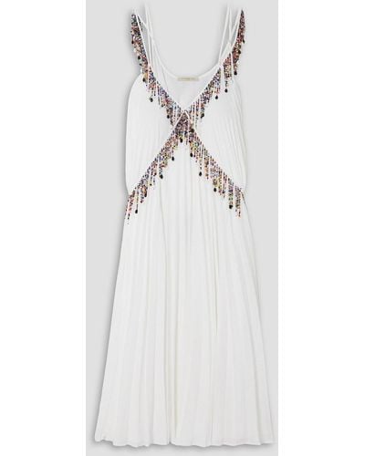 Christopher Kane Pleated Bead-embellished Georgette Midi Dress - White
