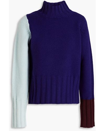 Chinti & Parker Color-block Wool And Cashmere-blend Turtleneck Jumper - Blue
