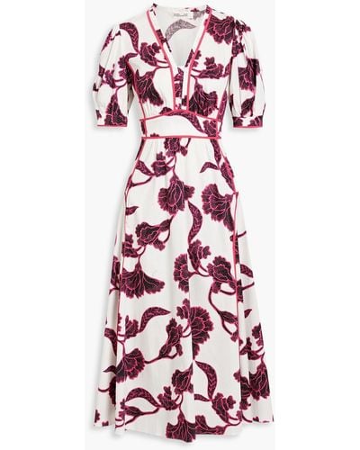 Diane von Furstenberg Devon Floral-print Cotton-blend Poplin Midi Dress - Red