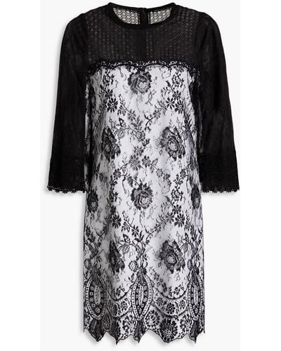 Andrew Gn Panelled Chantilly Lace Mini Dress - Black