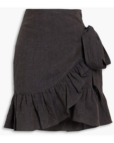 Isabel Marant Tempster Ruffled Linen Mini Wrap Skirt - Black