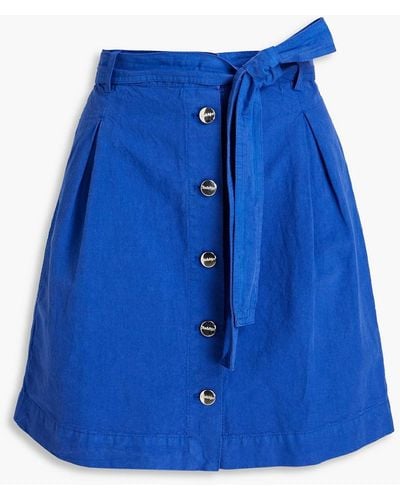 Rodebjer Belted Cotton And Linen-blend Mini Skirt - Blue