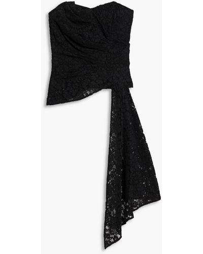 Veronica Beard Selima Strapless Draped Cotton-blend Corded Lace Top - Black