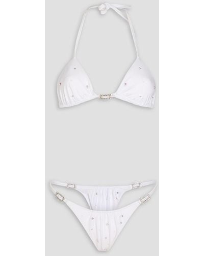 Alessandra Rich Embellished Halterneck Triangle Bikini - White