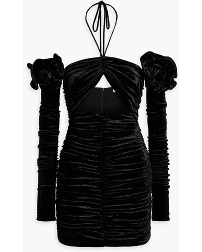 Magda Butrym Cold-shoulder Floral-appliquéd Velvet Mini Dress - Black
