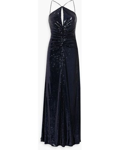 Halston Maya Cutout Sequined Stretch-tulle Gown - Blue