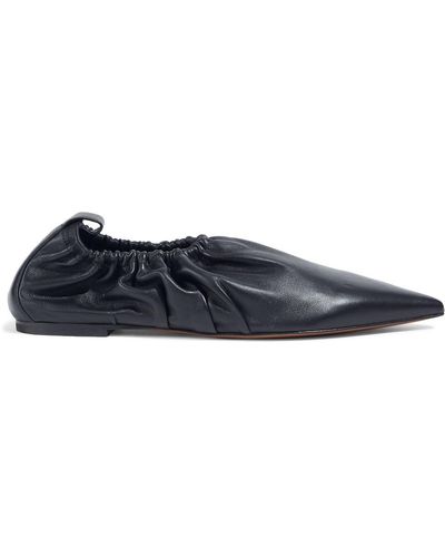 Neous Gathered Leather Flats - Black