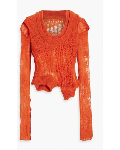 Rick Owens Layered Cutout Open-knit Sweater - Orange