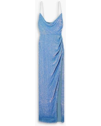 retroféte Katya drapierte robe aus chiffon mit pailletten - Blau