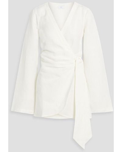 Onia Pleated Linen-blend Gauze Mini Wrap Dress - White