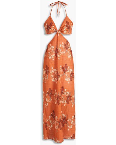 Sensi Studio Cutout Embellished Printed Cotton Maxi Dress - Orange