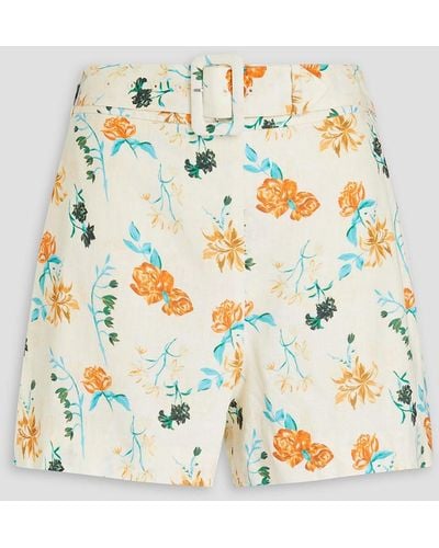 Solid & Striped The Renata Belted Floral-print Linen-blend Shorts - White