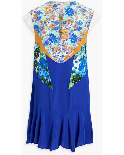 Stella McCartney Bedrucktes minikleid aus seiden-crêpe mit rüschen - Blau