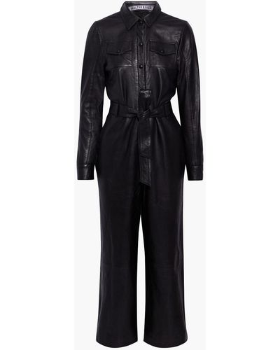 Walter Baker Mickenna Cropped Belted Leather Jumpsuit - Black