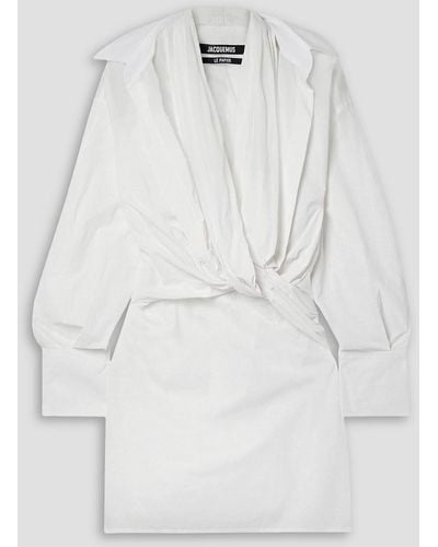 Jacquemus La Robe Agui Twisted Draped Cotton-voile Mini Dress - White