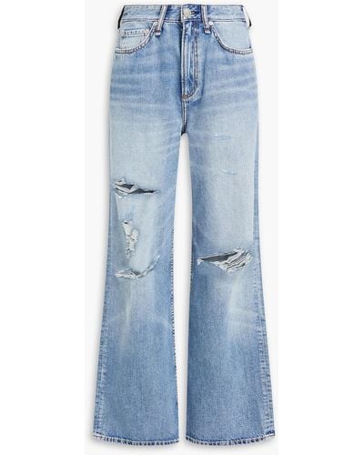 Rag & Bone Logan Distressed High-rise Wide-leg Jeans - Blue