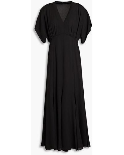 Theory Gathered Crepe Midi Dress - Black