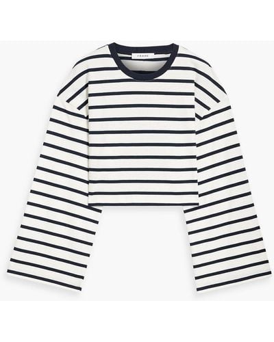 FRAME Cropped Striped Cotton-jersey Top - White